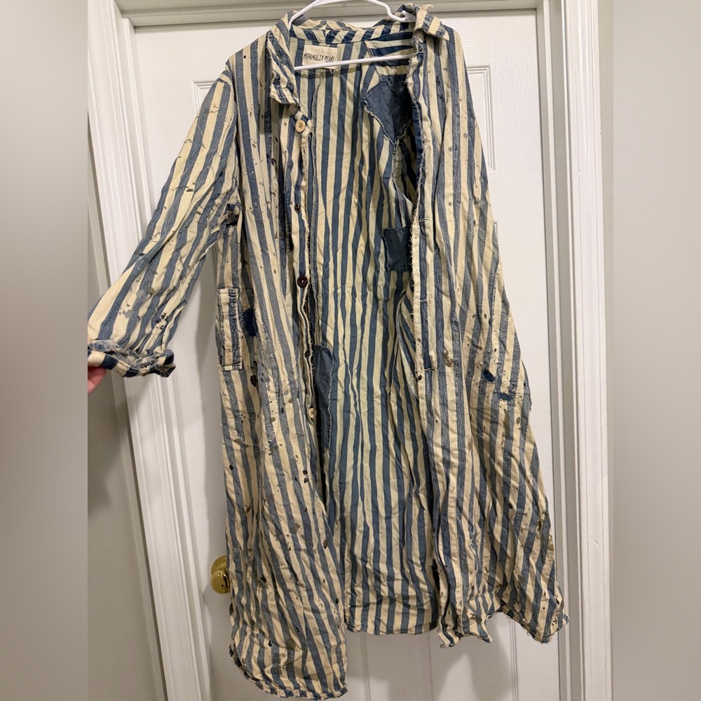 Magnolia Pearl Striped Blue and Cream Women's Coat